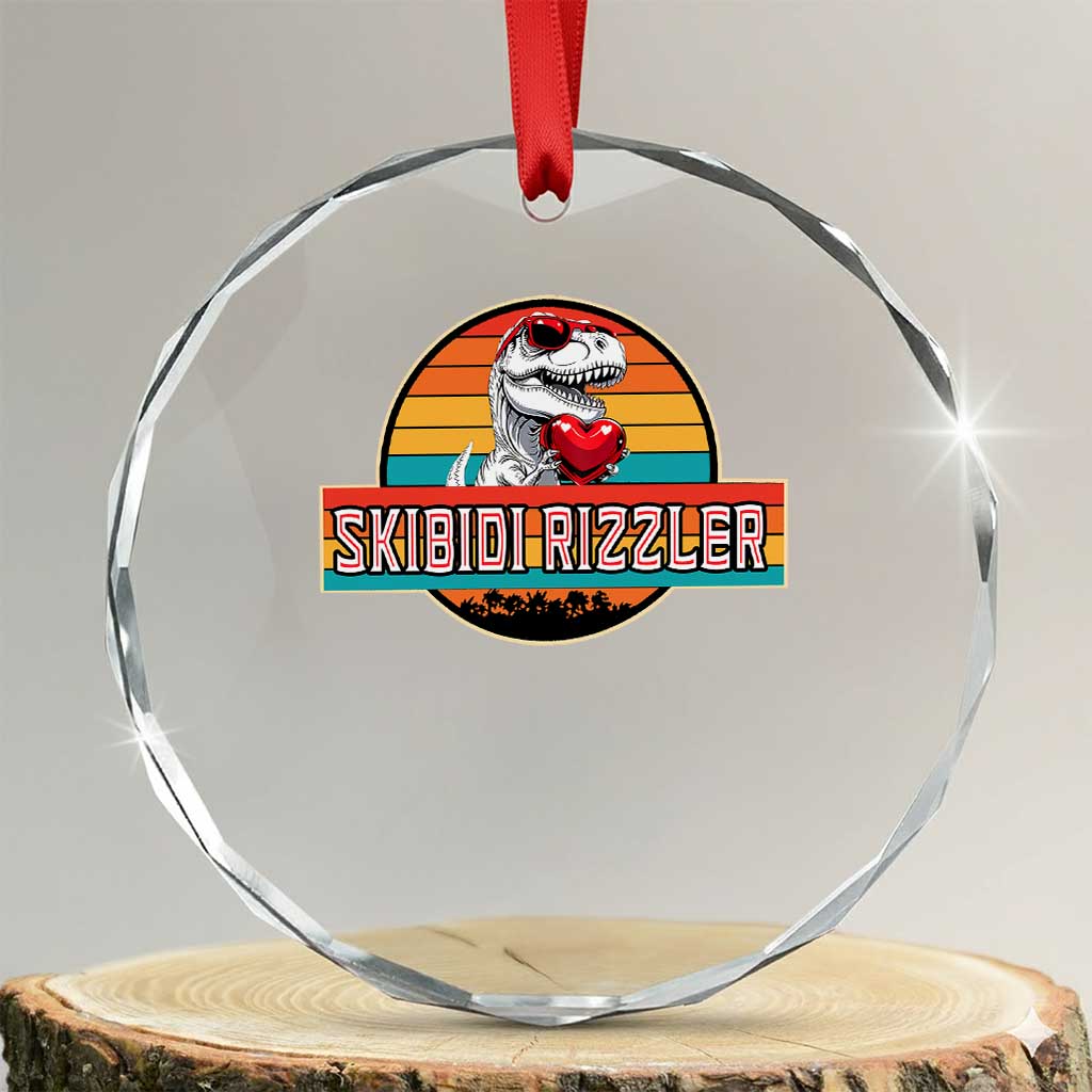 Vintage Valentines Dinosaur Crystal Glass Ornament Funny Dino Meme Skibidi Rizzler TS10 Transparent Glass 3'' Circle Print Your Wear