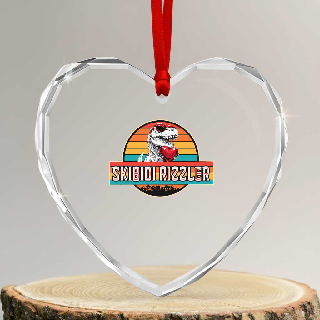 Vintage Valentines Dinosaur Heart Crystal Glass Ornament Funny Dino Meme Skibidi Rizzler TS10 Transparent Glass 3'' Heart Print Your Wear