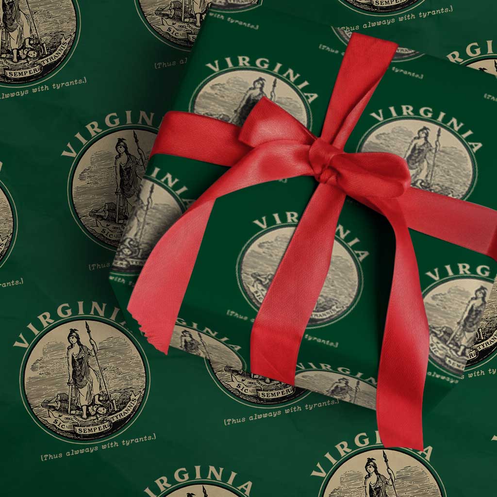 Vintage Virginia Motto Sic Semper Tyrannis Wrapping Paper Roll TS14 Green Print Your Wear