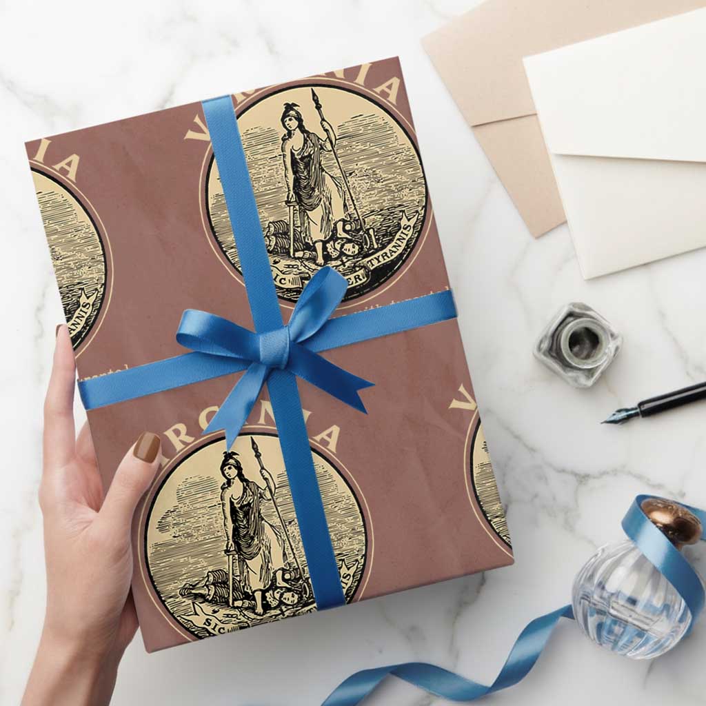 Vintage Virginia Motto Sic Semper Tyrannis Wrapping Paper Roll TS14 Mocha Print Your Wear