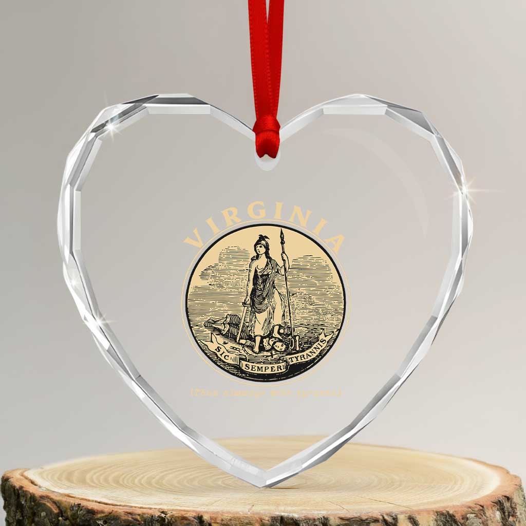 Vintage Virginia Motto Sic Semper Tyrannis Heart Crystal Glass Ornament TS14 Transparent Glass 3'' Heart Print Your Wear
