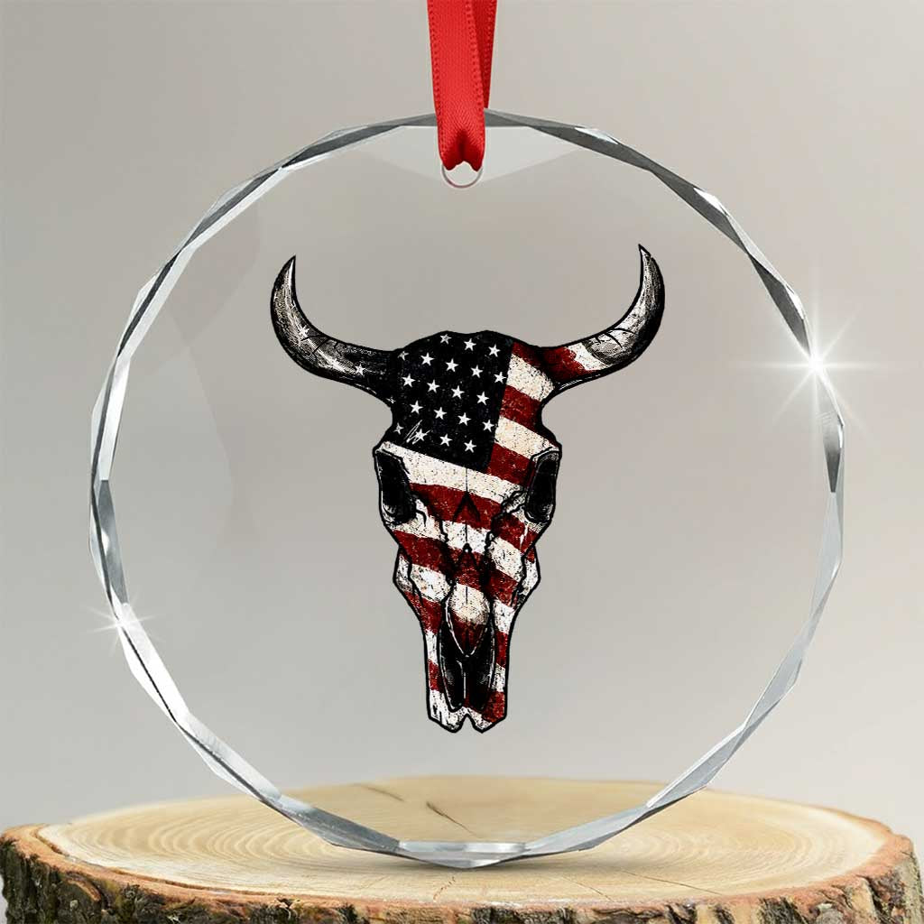 Vintage Western Cow Skull Usa Flag Crystal Glass Ornament Patriotic American Pride TS12 Transparent Glass 3'' Circle Print Your Wear