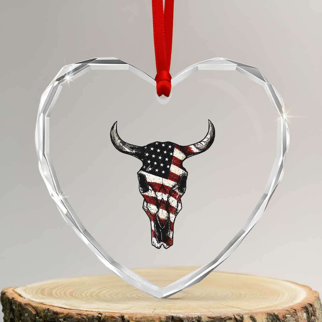 Vintage Western Cow Skull Usa Flag Heart Crystal Glass Ornament Patriotic American Pride TS12 Transparent Glass 3'' Heart Print Your Wear