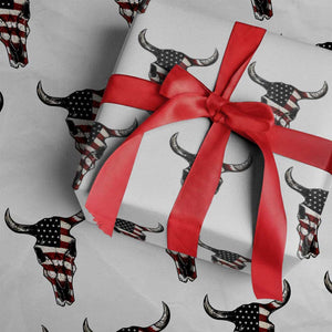 Vintage Western Cow Skull Usa Flag Wrapping Paper Roll Patriotic American Pride