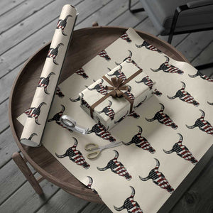 Vintage Western Cow Skull Usa Flag Wrapping Paper Roll Patriotic American Pride