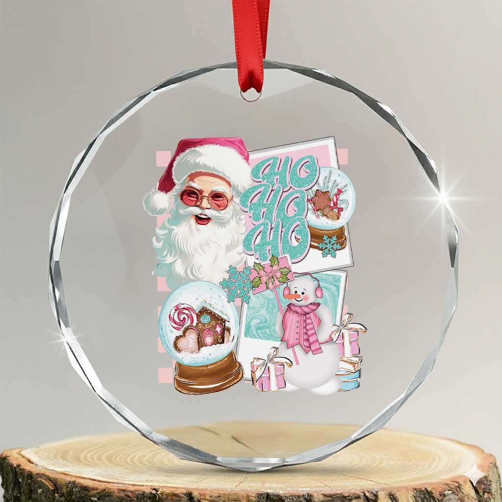Vintage Xmas Crystal Glass Ornament Pink Santa Claus Ho Ho Ho TS09 Transparent Glass 3'' Circle Print Your Wear