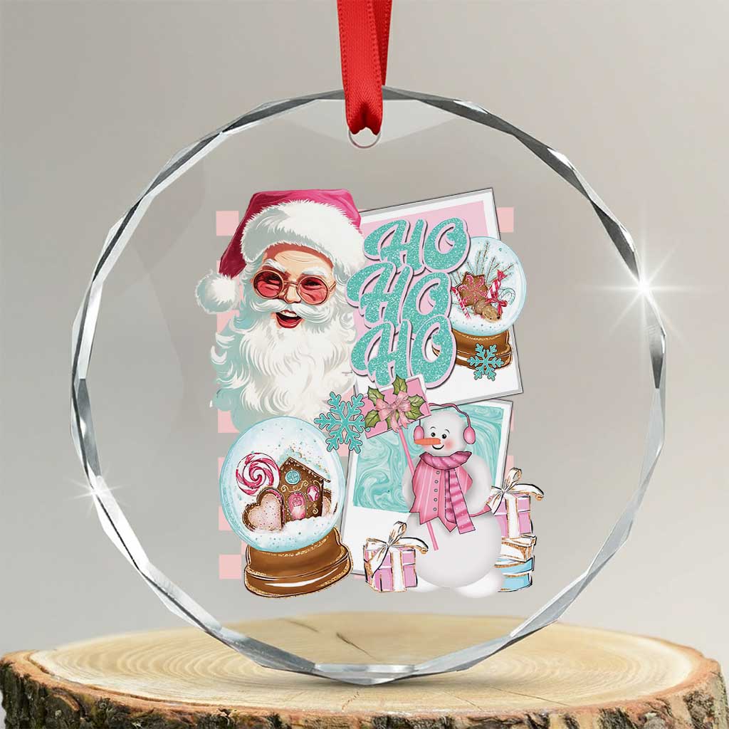 Vintage Xmas Crystal Glass Ornament Pink Santa Claus Ho Ho Ho TS09 Transparent Glass 3'' Circle Print Your Wear