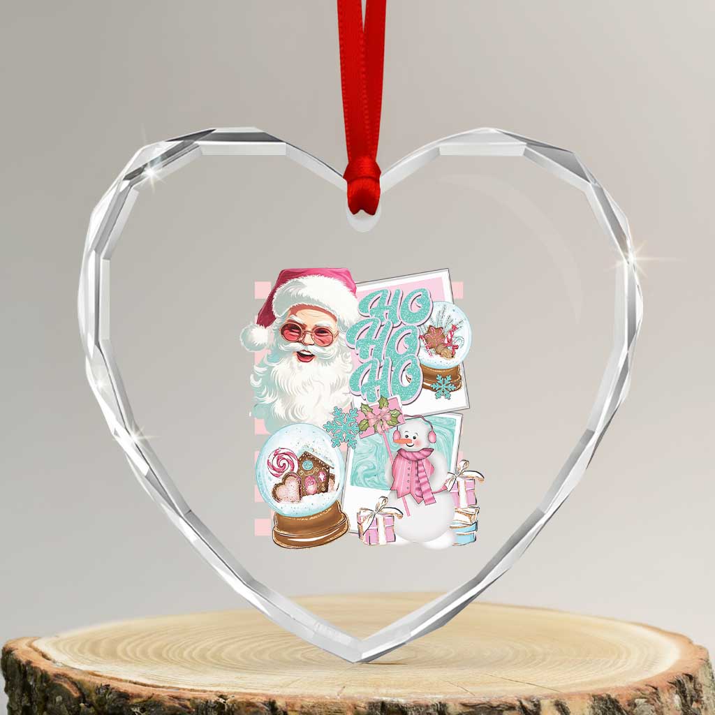 Vintage Xmas Heart Crystal Glass Ornament Pink Santa Claus Ho Ho Ho TS09 Transparent Glass 3'' Heart Print Your Wear