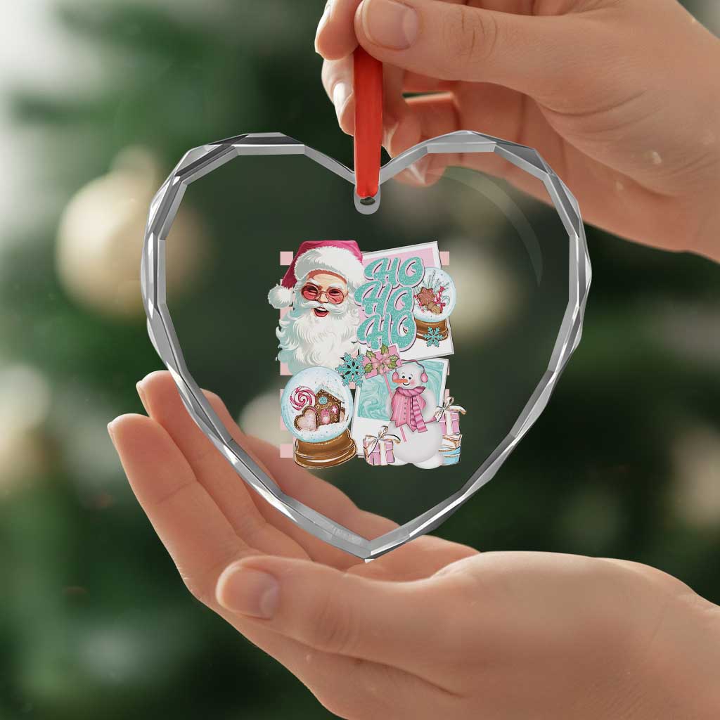 Vintage Xmas Heart Crystal Glass Ornament Pink Santa Claus Ho Ho Ho TS09 Print Your Wear