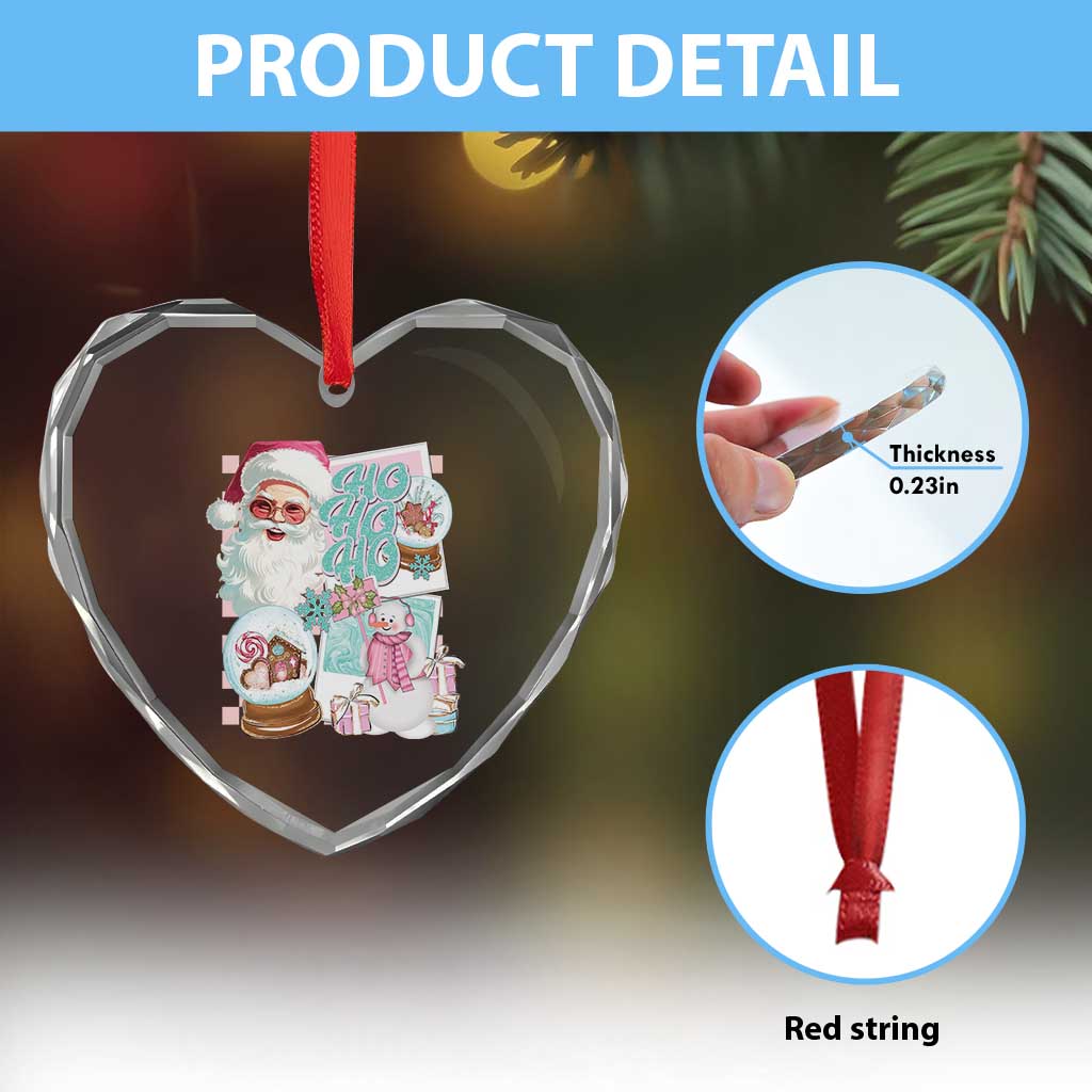 Vintage Xmas Heart Crystal Glass Ornament Pink Santa Claus Ho Ho Ho TS09 Print Your Wear