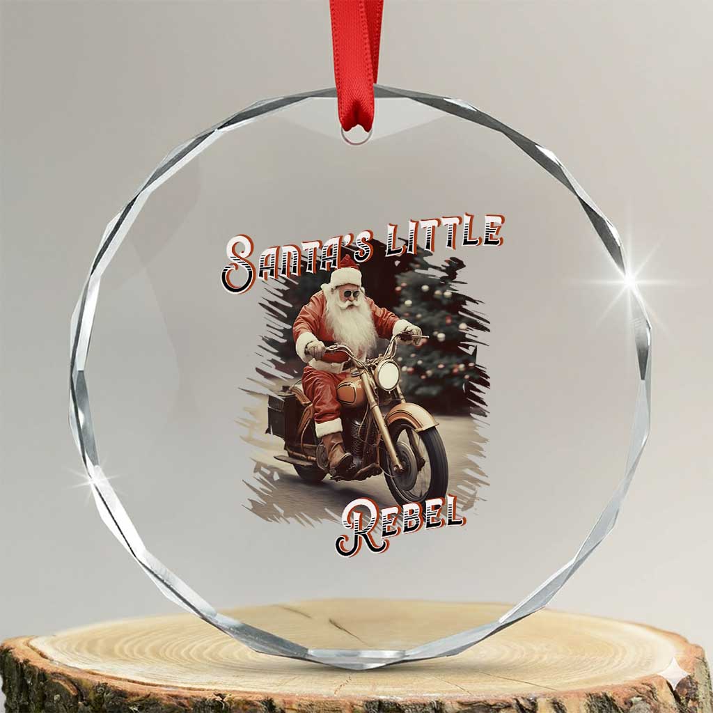 Vintage Xmas Santa Riding Motorcycle Crystal Glass Ornament Santa's Little Rebel Rider Vintage TS09 Transparent Glass 3'' Circle Print Your Wear