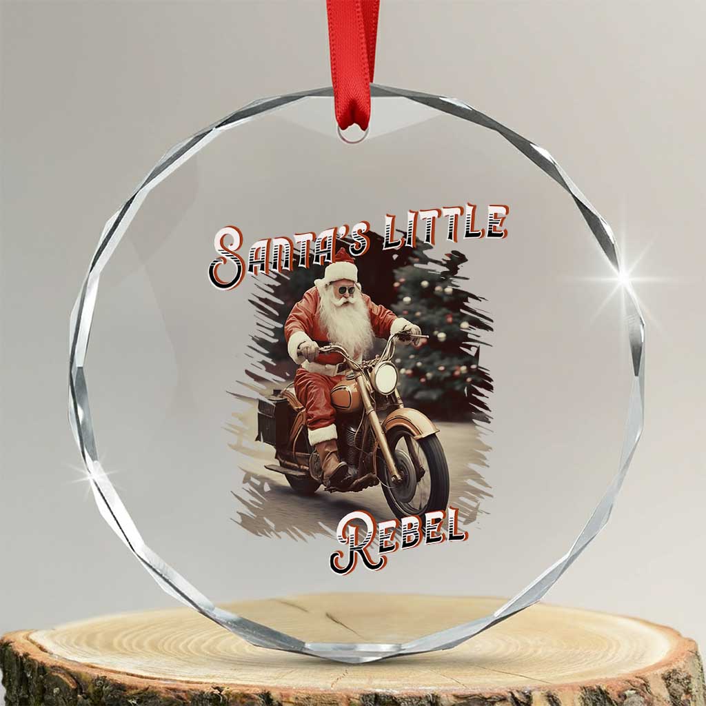 Vintage Xmas Santa Riding Motorcycle Crystal Glass Ornament Santa's Little Rebel Rider Vintage TS09 Transparent Glass 3'' Circle Print Your Wear