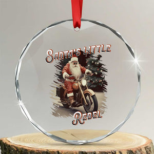 Vintage Xmas Santa Riding Motorcycle Crystal Glass Ornament Santa's Little Rebel Rider Vintage TS09 Transparent Glass 3'' Circle Print Your Wear