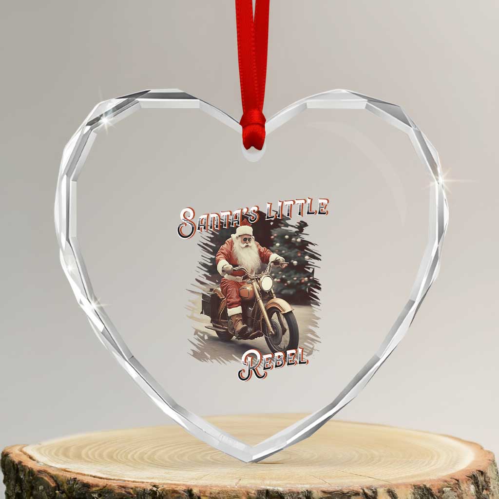 Vintage Xmas Santa Riding Motorcycle Heart Crystal Glass Ornament Santa's Little Rebel Rider Vintage TS09 Transparent Glass 3'' Heart Print Your Wear