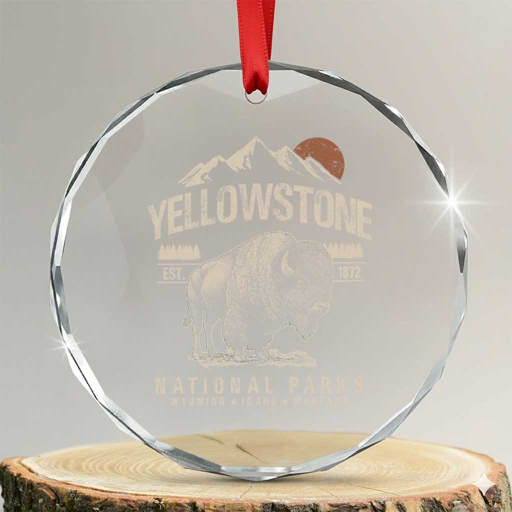 Vintage Yellowstone National Park Crystal Glass Ornament Retro Bison Nature Wildlife Forest TS10 Transparent Glass 3'' Circle Print Your Wear