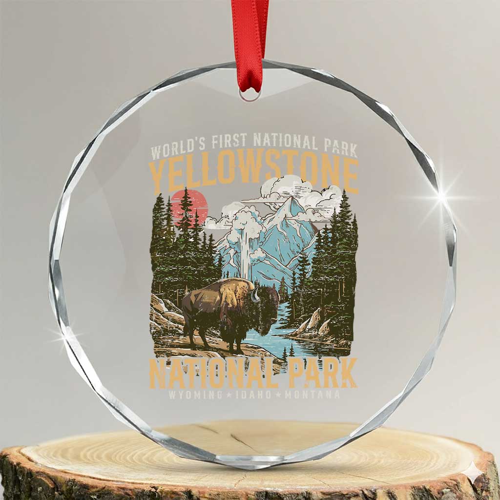 Vintage Yellowstone National Park Crystal Glass Ornament Retro Nature Wildlife Outdoor Hiking Camping Forest TS10 Transparent Glass 3'' Circle Print Your Wear