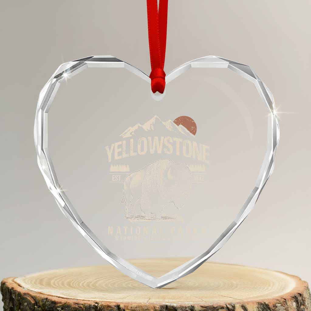 Vintage Yellowstone National Park Heart Crystal Glass Ornament Retro Bison Nature Wildlife Forest TS10 Transparent Glass 3'' Heart Print Your Wear