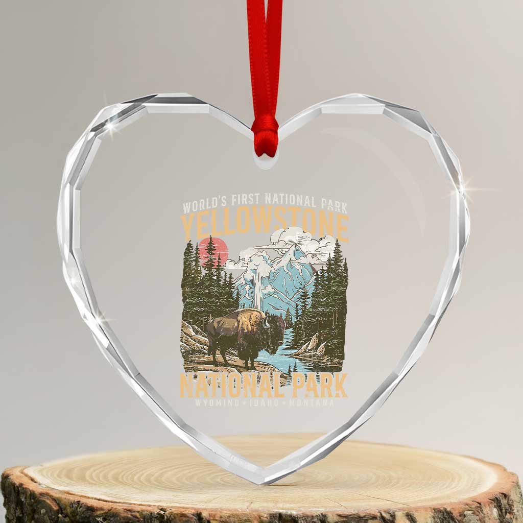 Vintage Yellowstone National Park Heart Crystal Glass Ornament Retro Nature Wildlife Outdoor Hiking Camping Forest TS10 Transparent Glass 3'' Heart Print Your Wear