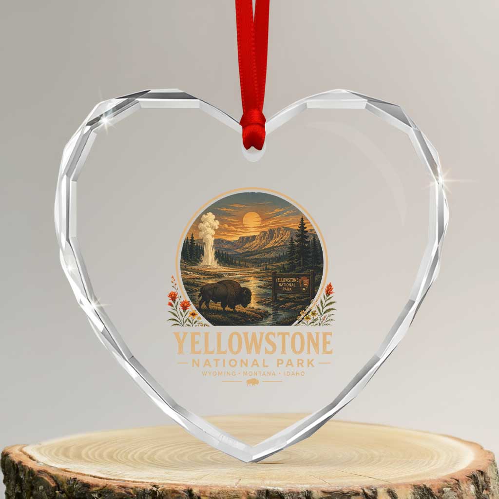 Vintage Yellowstone National Park Vintage Bison Geyser Heart Crystal Glass Ornament Wyoming Montana Idaho Hiking Camping TS10 Transparent Glass 3'' Heart Print Your Wear