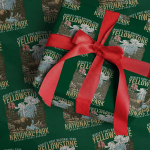 Vintage Yellowstone National Park Wrapping Paper Roll Retro Nature Wildlife Outdoor Hiking Camping Forest TS10 Green Print Your Wear