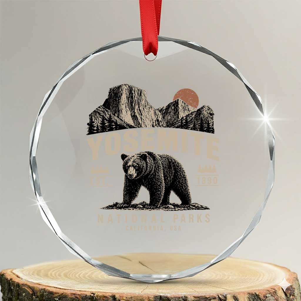 Vintage Yosemite National Park Crystal Glass Ornament Retro Bear Nature Wildlife Forest TS10 Transparent Glass 3'' Circle Print Your Wear