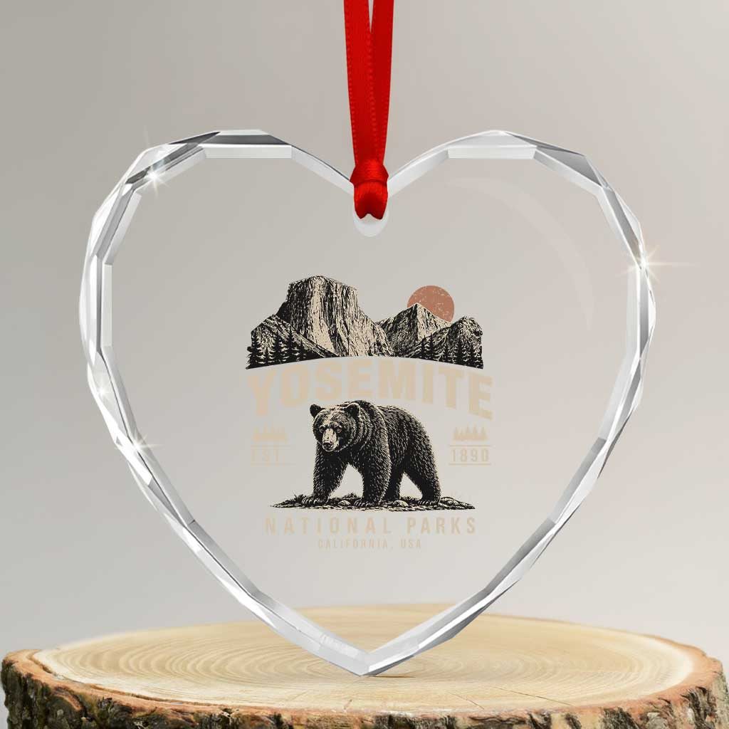 Vintage Yosemite National Park Heart Crystal Glass Ornament Retro Bear Nature Wildlife Forest TS10 Transparent Glass 3'' Heart Print Your Wear