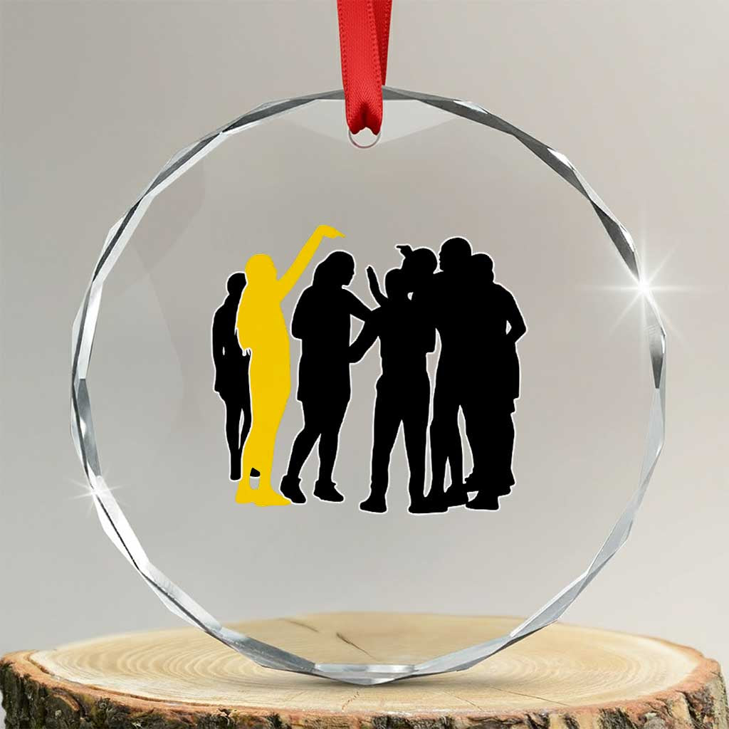 Viral Basketball Pointing Huddle Crystal Glass Ornament Funny Women Sports Culture Meme Yellow Silhouette Graphic TS02 Transparent Glass 3'' Circle Print Your Wear