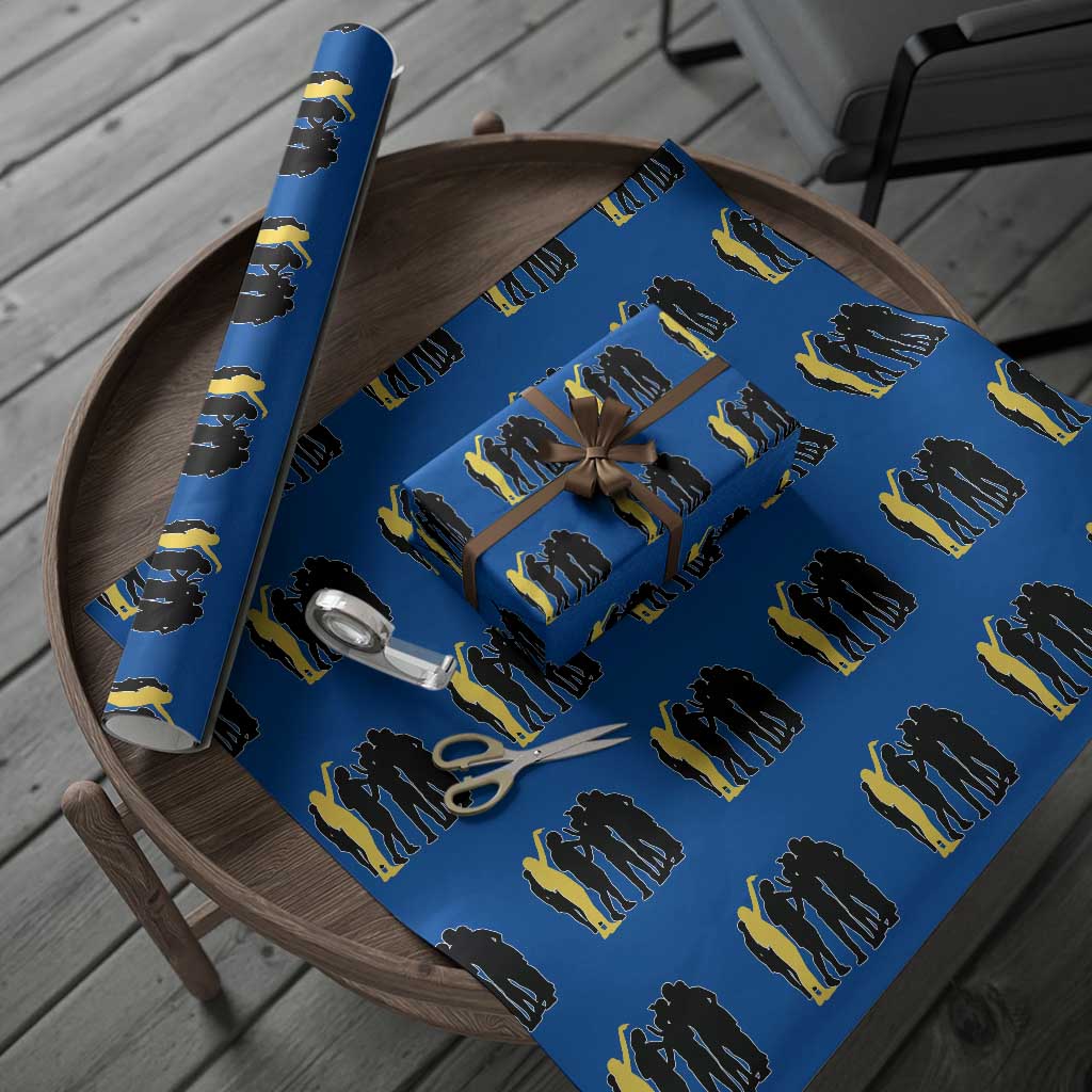 Viral Basketball Pointing Huddle Wrapping Paper Roll Funny Women Sports Culture Meme Yellow Silhouette Graphic TS02 Blue Print Your Wear