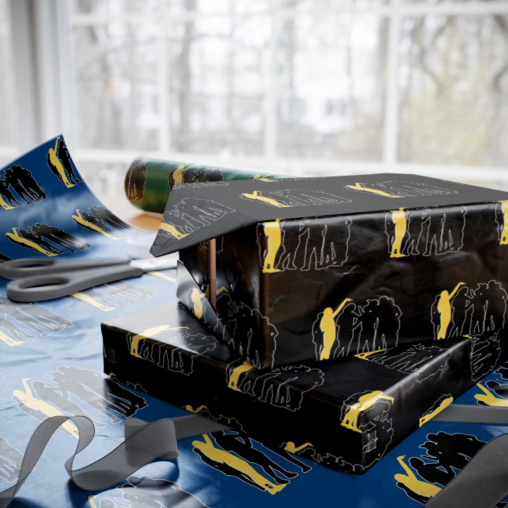Viral Basketball Pointing Huddle Wrapping Paper Roll Funny Women Sports Culture Meme Yellow Silhouette Graphic TS02 Black Print Your Wear