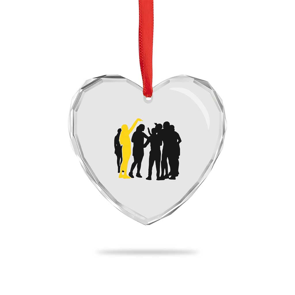 Viral Basketball Pointing Huddle Heart Crystal Glass Ornament Funny Women Sports Culture Meme Yellow Silhouette Graphic TS02 Print Your Wear