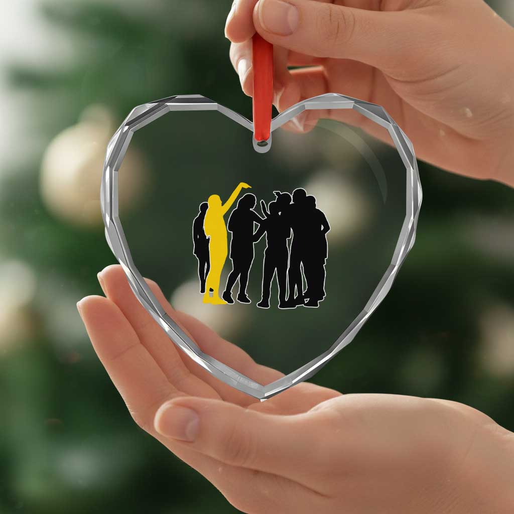 Viral Basketball Pointing Huddle Heart Crystal Glass Ornament Funny Women Sports Culture Meme Yellow Silhouette Graphic TS02 Print Your Wear