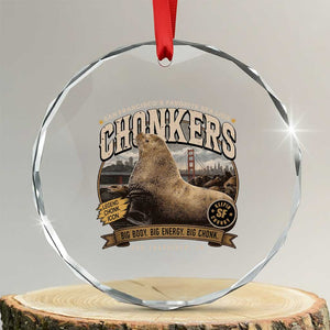Viral Chonkers San Francisco Sea Lion Crystal Glass Ornament Retro Pier 39 Fisherman's Wharf Souvenir TS02 Transparent Glass 3'' Circle Print Your Wear
