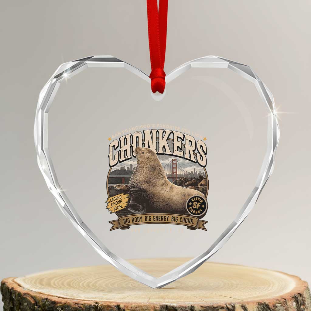Viral Chonkers San Francisco Sea Lion Heart Crystal Glass Ornament Retro Pier 39 Fisherman's Wharf Souvenir TS02 Transparent Glass 3'' Heart Print Your Wear