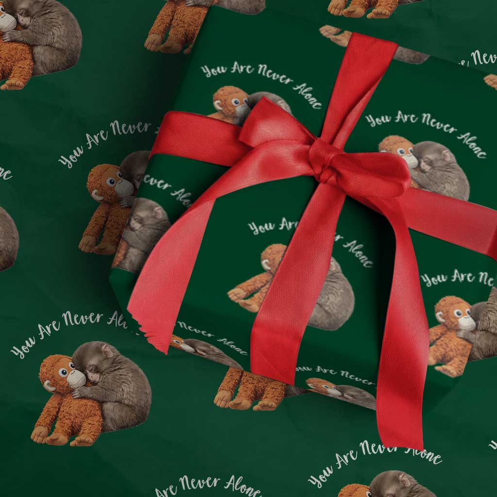 Viral Punch Monkey Wrapping Paper Roll Cute Baby Monkey With Plush Toy Animal Lovers TS10 Green Print Your Wear