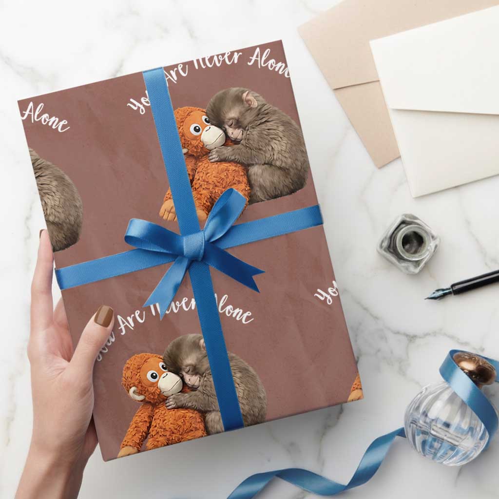 Viral Punch Monkey Wrapping Paper Roll Cute Baby Monkey With Plush Toy Animal Lovers TS10 Mocha Print Your Wear