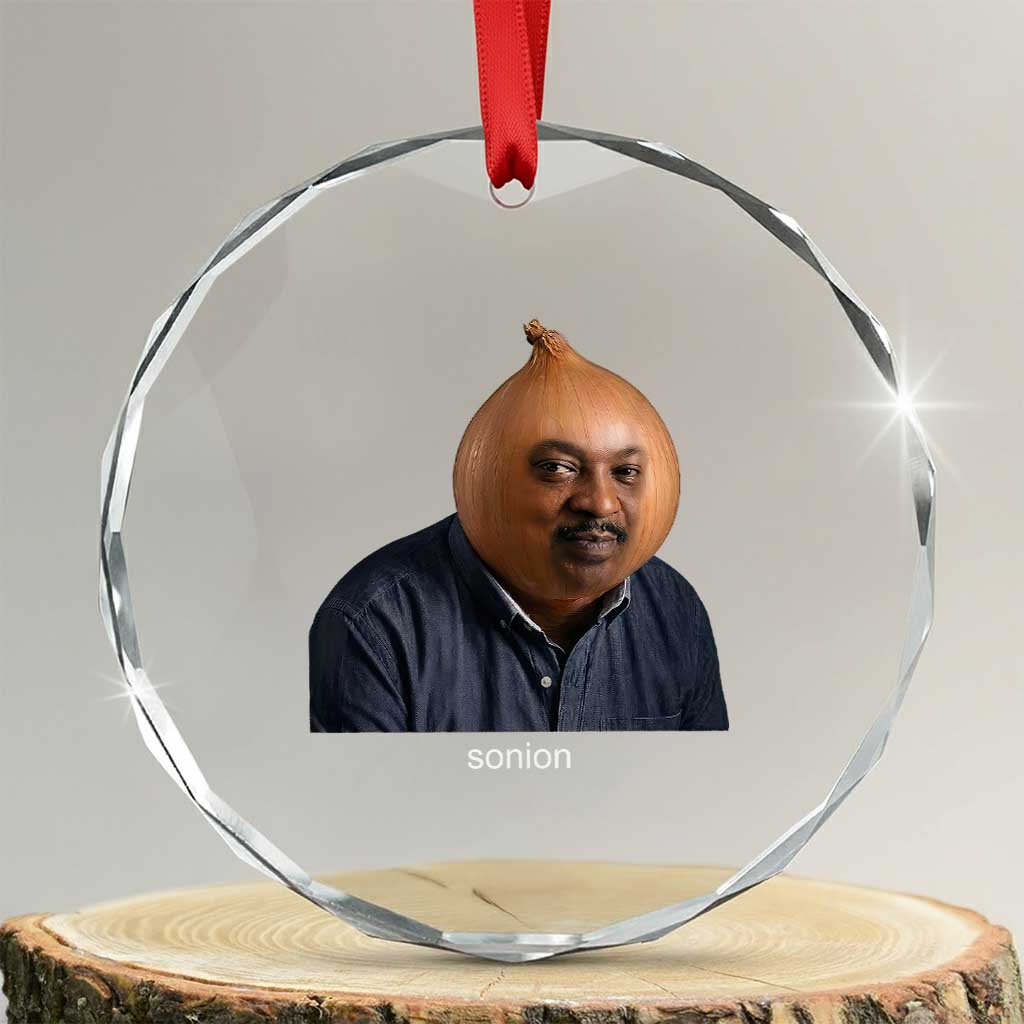 Viral Sonion Surreal Meme Crystal Glass Ornament Funny Crying Onion Man Aesthetic Joke TS02 Transparent Glass 3'' Circle Print Your Wear