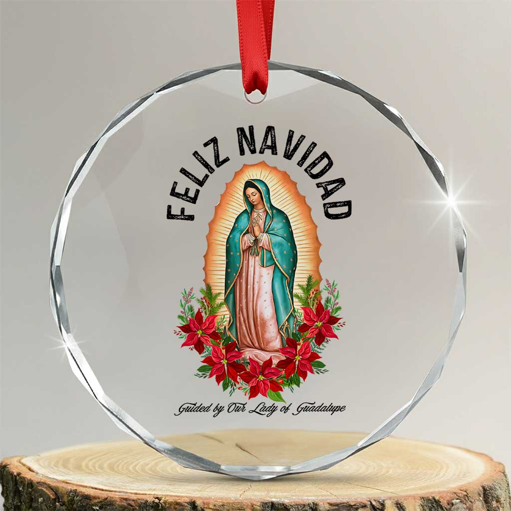 Virgin Mary Feliz Navidad Crystal Glass Ornament Our Lady Virgen De Guadalupe - Print Your Wear