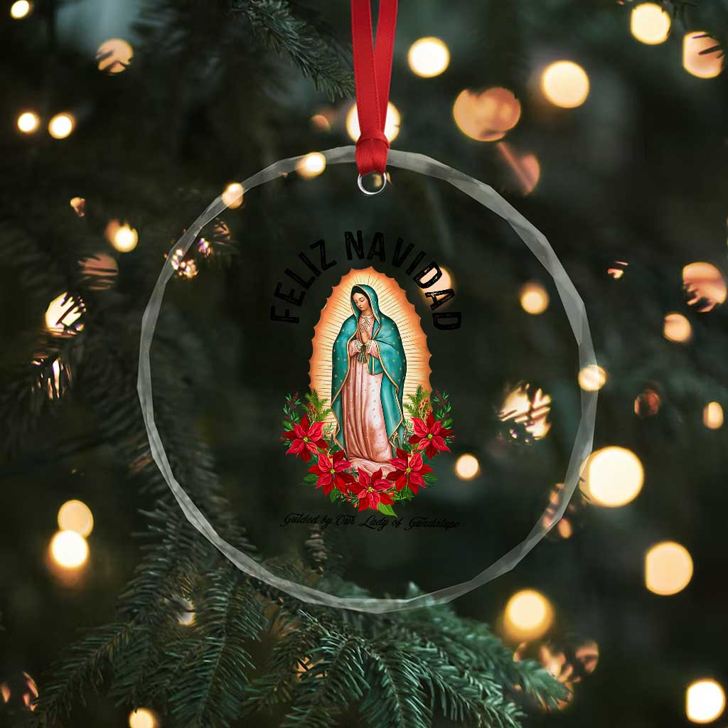 Virgin Mary Feliz Navidad Crystal Glass Ornament Our Lady Virgen De Guadalupe TS14 Print Your Wear