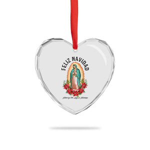 Virgin Mary Feliz Navidad Heart Crystal Glass Ornament Our Lady Virgen De Guadalupe TS14 Print Your Wear