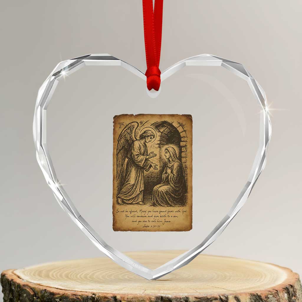Virgin Mary Heart Crystal Glass Ornament Angel Gabriel Luke 1:30 Christian TS14 Transparent Glass 3'' Heart Print Your Wear