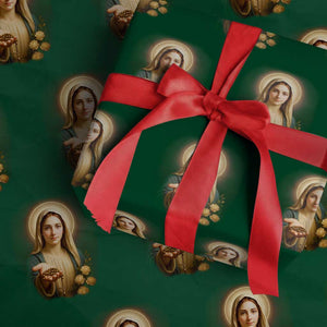 Virgin Mary Maria Wrapping Paper Roll Catholic Christian Faith TS14 Green Print Your Wear