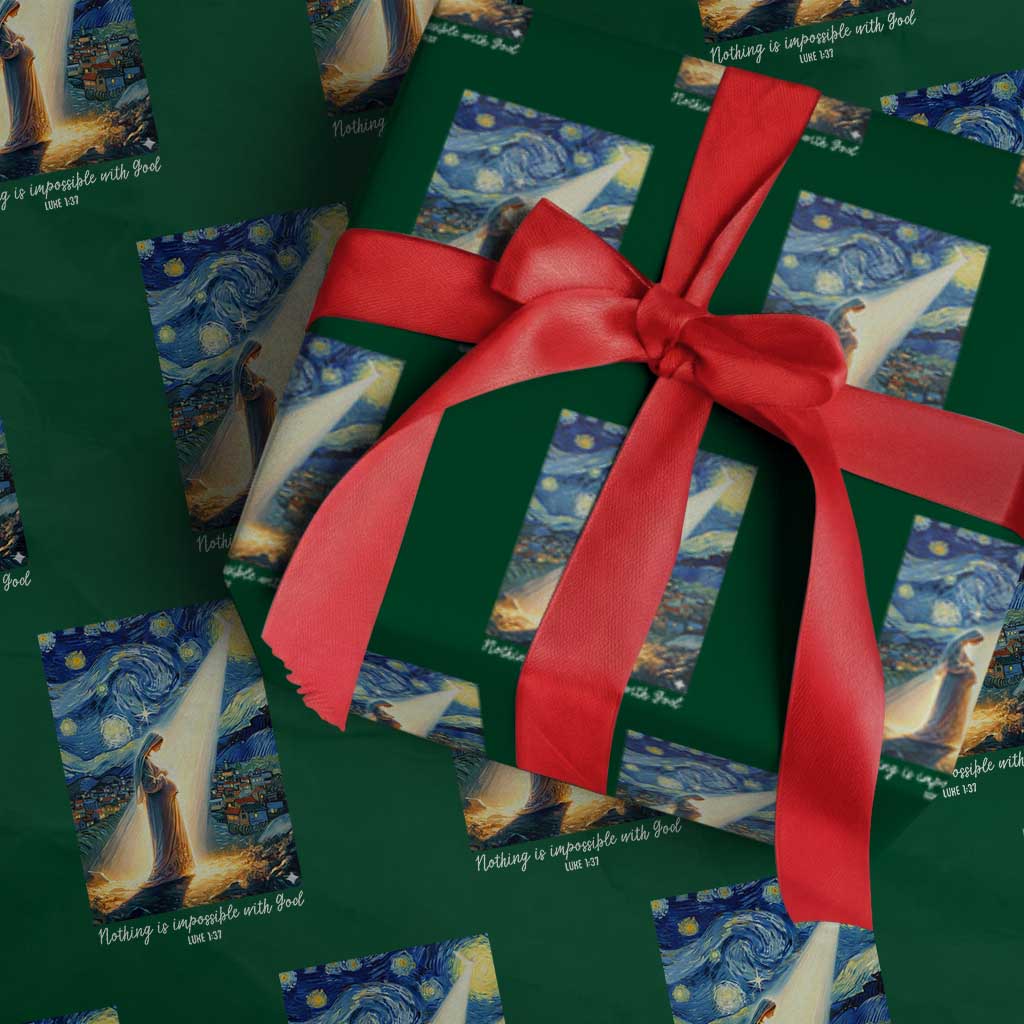 Virgin Mary Starry Night Wrapping Paper Roll Luke 2:11 Christian Faith TS14 Green Print Your Wear