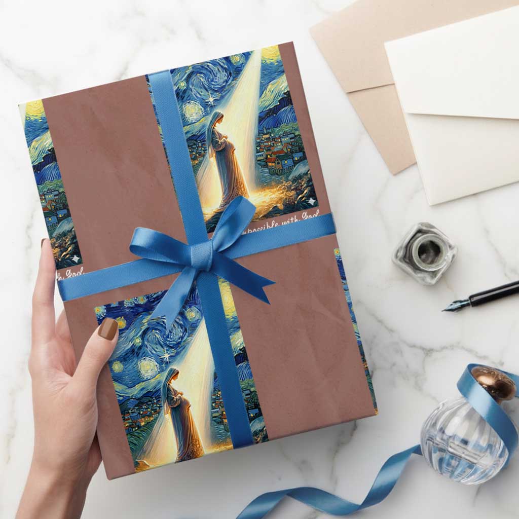 Virgin Mary Starry Night Wrapping Paper Roll Luke 2:11 Christian Faith TS14 Mocha Print Your Wear