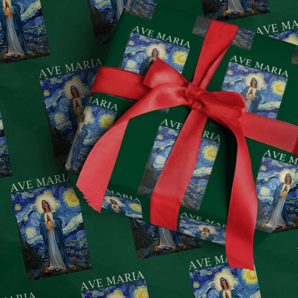 Virgin Mary Starry Night Wrapping Paper Roll Mother of Christ Catholic TS14 Green Print Your Wear