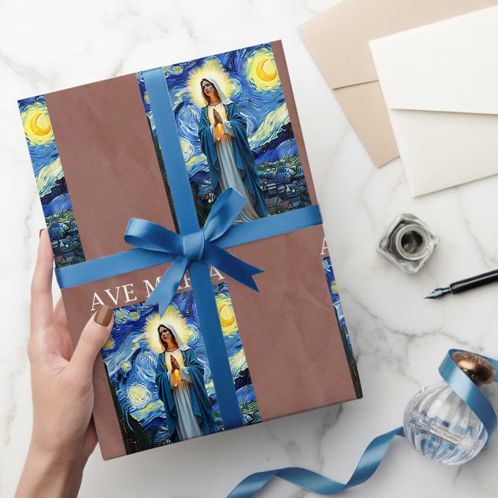 Virgin Mary Starry Night Wrapping Paper Roll Mother of Christ Catholic TS14 Mocha Print Your Wear