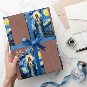 Virgin Mary Starry Night Wrapping Paper Roll Mother of Christ Catholic TS14 Mocha Print Your Wear