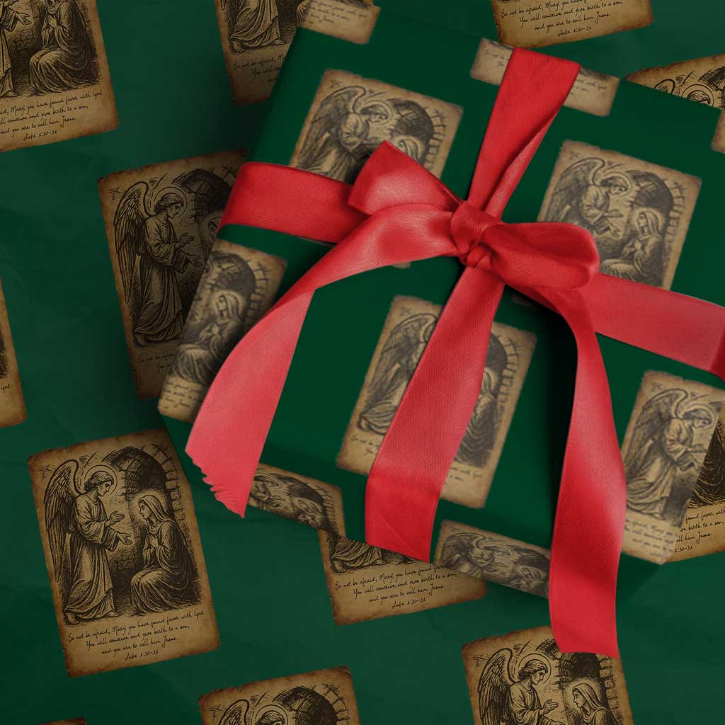 Virgin Mary Wrapping Paper Roll Angel Gabriel Luke 1:30 Christian TS14 Green Print Your Wear