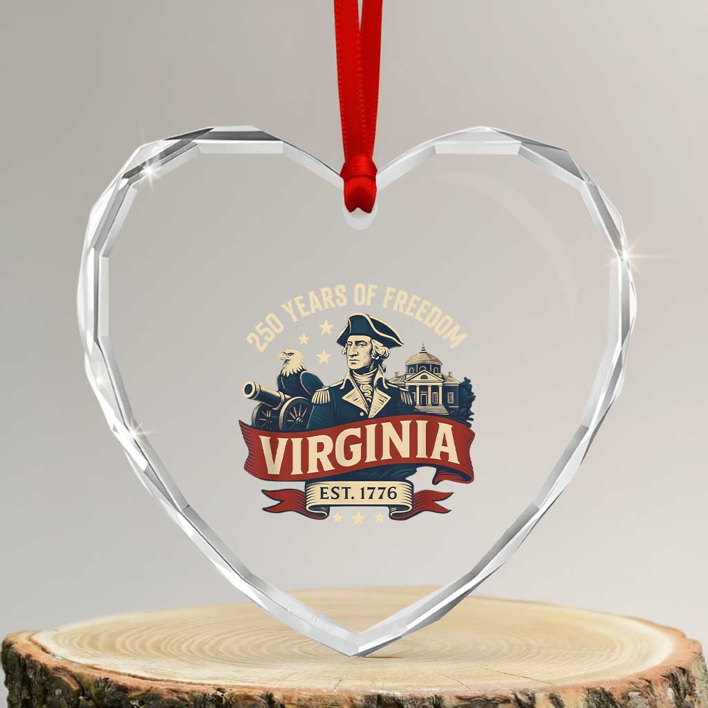 Virginia 250 Years of Freedom Heart Crystal Glass Ornament George Washington Patriotic State Pride Est. 1776 TS02 Transparent Glass 3'' Heart Print Your Wear