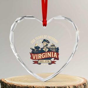 Virginia 250 Years of Freedom Heart Crystal Glass Ornament George Washington Patriotic State Pride Est. 1776 TS02 Transparent Glass 3'' Heart Print Your Wear