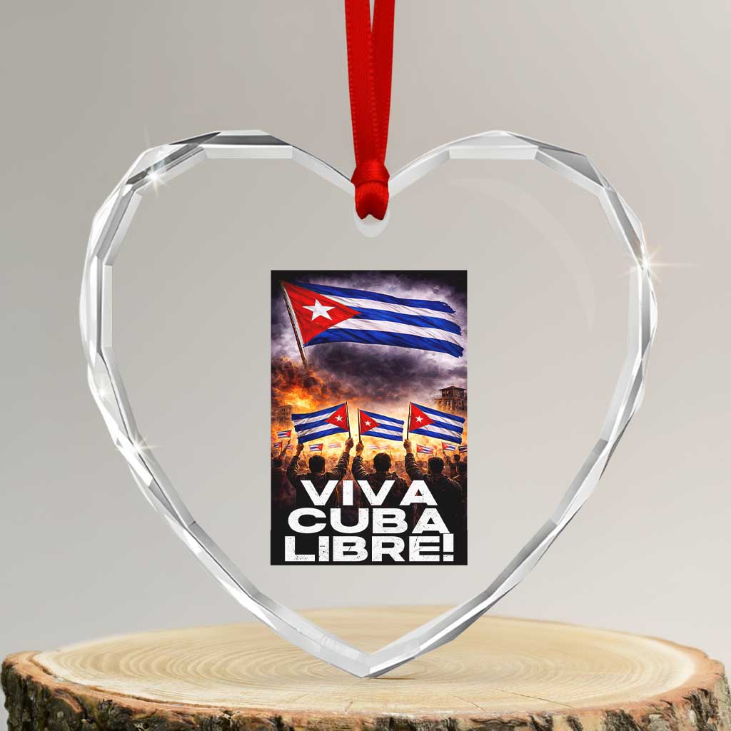 Viva Cuba Libre Heart Crystal Glass Ornament Cuban Freedom Protest TS12 Transparent Glass 3'' Heart Print Your Wear